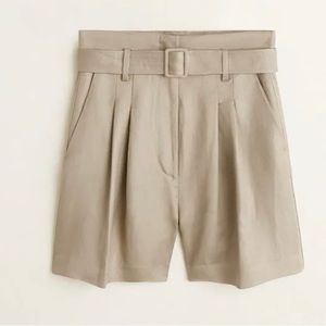 Mango high waisted khaki pleated shorts